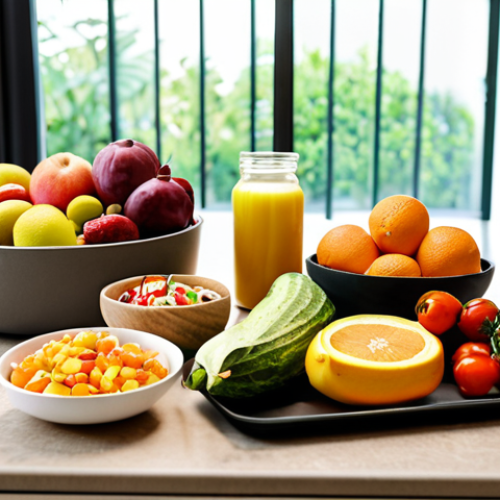 Home 15 **A vibrant and healthy meal prepared according to a personalized nutrition plan, featuring fresh fruits, vegetables, and lean protein. The setting is a modern kitchen with natural light.**