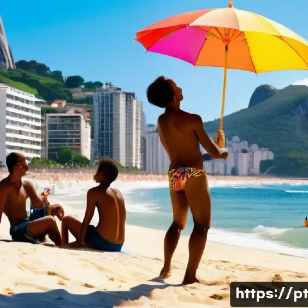 헬스트레이너 운동 전 평가법 - **A sunny day at Ipanema Beach, Rio de Janeiro.** A group of diverse people are playing beach volley...